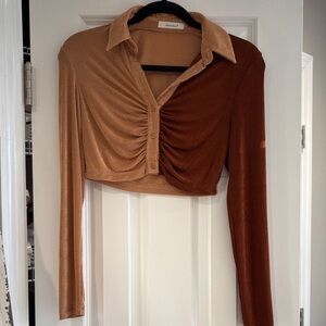Tan and Brown Ruched Crop Top